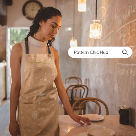 Delantal Feliz Navidad Elegante Pastel Beige Snowflake