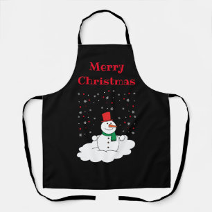 Delantal Feliz Navidad, familia Snowman Snowflakes Black