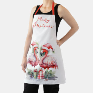 Delantal Feliz Navidad Flamingos rosas