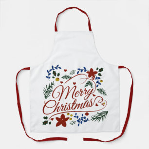 Delantal Feliz Navidad floral  
