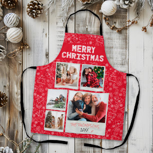 Delantal Feliz Navidad Garabatos Rojos 5 Foto Regalo Famili
