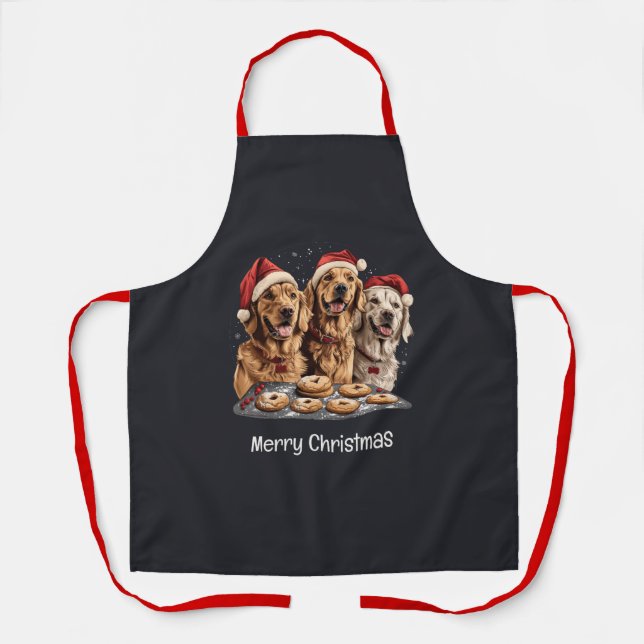 Delantal Feliz Navidad Golden Retriever Dogs Baking (Anverso)