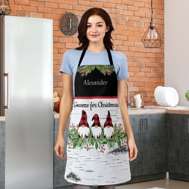 Delantal Feliz Navidad Gorra Rojo Buffaloe Plaid Gnomes (Subido por el creador)