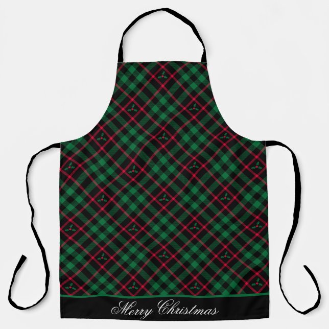 Delantal Feliz Navidad Holly Plaid l Navidades Pattern (Anverso)