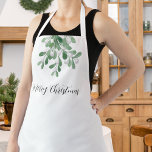 Delantal Feliz Navidad Mistletoe Greenery<br><div class="desc">Este delantal Navidad está decorado con mistletoe acuarela y Feliz Navidad en una tipografía elegante. Personalizable fácil. Acuarela original © Michele Davies.</div>