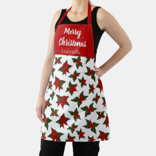 Delantal Feliz Navidad nombre personalizado poinsettia flor