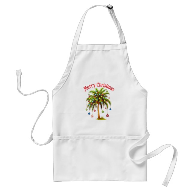 Delantal Feliz Navidad Palm Tree Light Tropical Hawaiano (Frente)