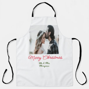 Delantal Feliz Navidad pareja foto añadir nombre feliz navi