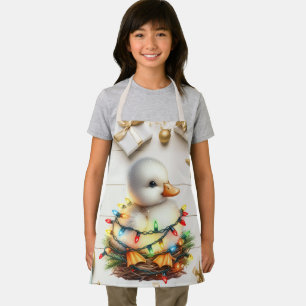 Delantal Feliz Navidad, Pequeño Duckling Envuelto En Luces