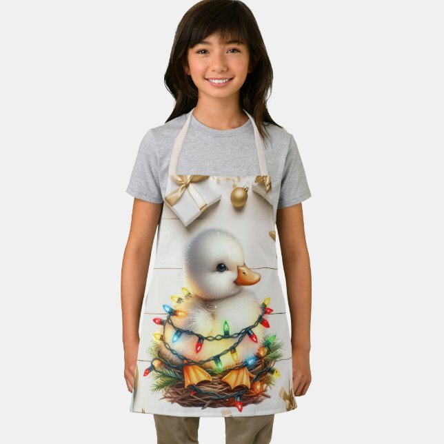 Delantal Feliz Navidad, Pequeño Duckling Envuelto En Luces (in situ)