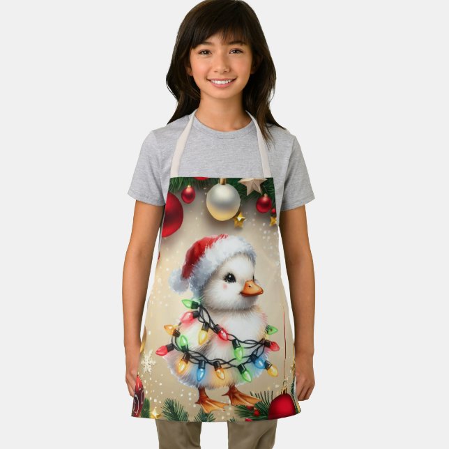 Delantal Feliz Navidad, Pequeño Duckling Envuelto En Luces (in situ)