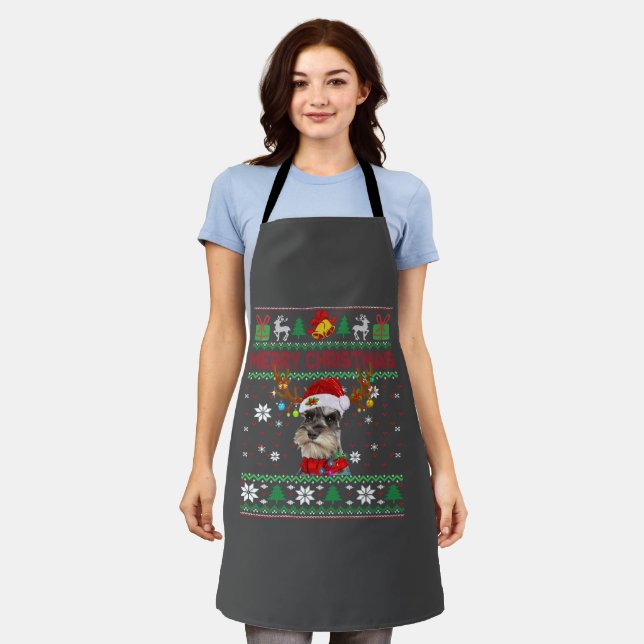 Delantal Feliz Navidad Perro feo Schnauzer Santa Hat (Gastado)