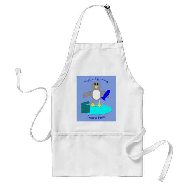 Delantal Feliz Navidad Pesca Apron de Cocina Pingüino (Frente)