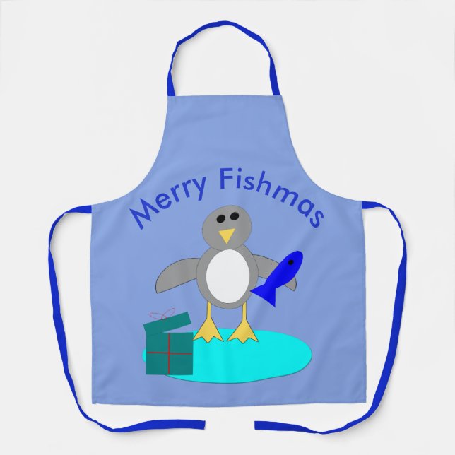 Delantal Feliz Navidad Pescador Pingüino Personalizado (Anverso)