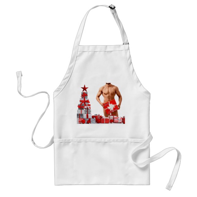 Delantal Feliz Navidad SlipperyJoe regalo de plata blanca r (Frente)