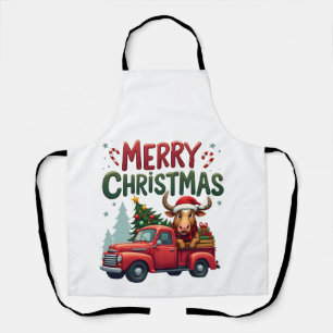 Delantal Feliz Navidad Vaca Alta Escocesa Granjera Navidad