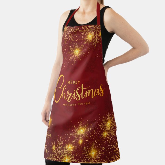 Delantal Feliz Navidad y feliz Año Nuevo copos de nieve (in situ)
