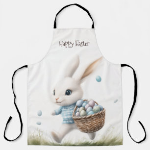 Delantal Feliz Pascua, conejo de Pascua caminando con huevo