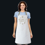 Delantal Feliz personalizado blanco dorado de Hanukkah lind<br><div class="desc">Feliz Hanukkah,  personalizado lindo Apron Feliz Hanukkah,  Feliz Chanukah,  Hanukkah Sameach!,  Chag Sameach!,  Chag Urim Sameach! oro falso y blanco</div>