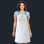 Delantal Feliz personalizado blanco dorado de Hanukkah lind<br><div class="desc">Feliz Hanukkah,  personalizado lindo Apron Feliz Hanukkah,  Feliz Chanukah,  Hanukkah Sameach!,  Chag Sameach!,  Chag Urim Sameach! oro falso y blanco</div>