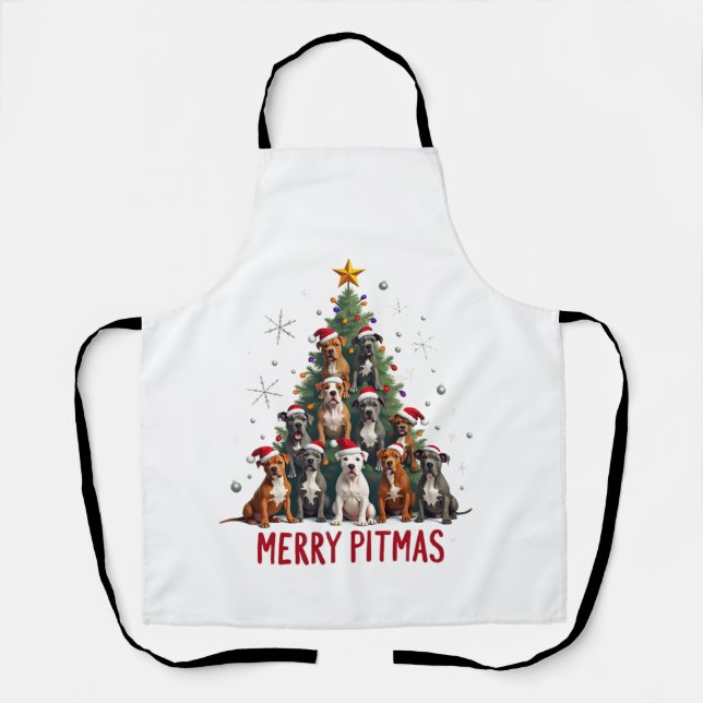 Delantal Feliz Pitmas Pitbull Perro Suéter Feo De Navidad T (Anverso)