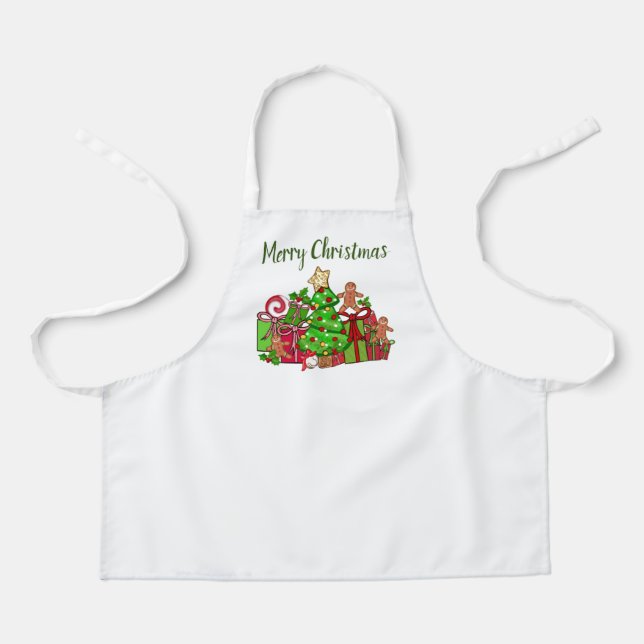 Delantal Feliz Regalos de Navidad Alrededor Del Árbol (Anverso)
