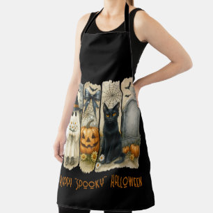 Delantal Feliz "Spooky" Gato negro de la calabaza de Hallow