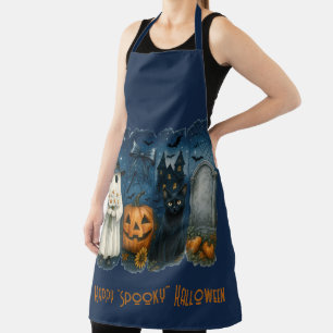 Delantal Feliz "Spooky" Gato negro de la calabaza de Hallow