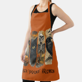 Delantal Feliz "Spooky" Halloween Pumpkin Skeleton Crow