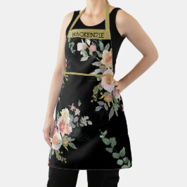 Delantal Femeninas florales negras personalizadas