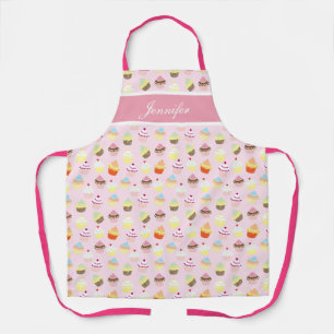 Delantal Femenino de Cupcake Rosa Personalizado