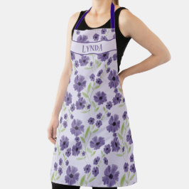 Delantal Feminine Purple Green Floral Kitchen Art