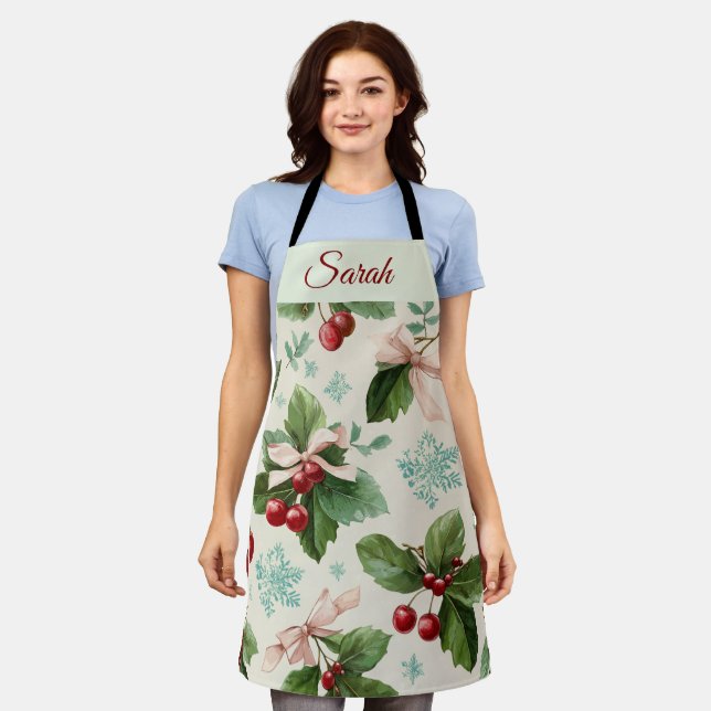 Delantal Festive Christmas Design Personalized Name Apron (Gastado)