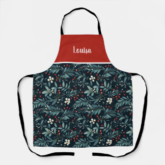 Delantal Festive Custom Christmas Greenery Pattern