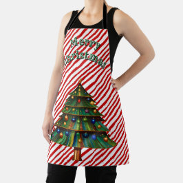 Delantal Festive Holiday Candy Cane Merry Christmas Tree