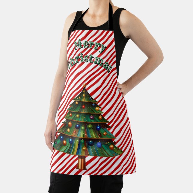Delantal Festive Holiday Candy Cane Merry Christmas Tree (in situ)