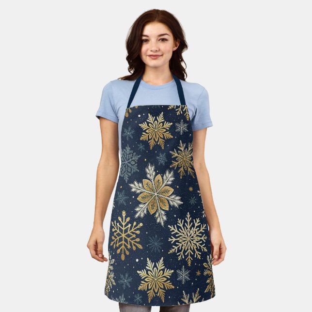 Delantal Festive Navy Blue & Gold Snowflake Pattern  (Gastado)