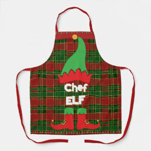 Delantal Festividad Chef Elf Rojo y Tartán Verde