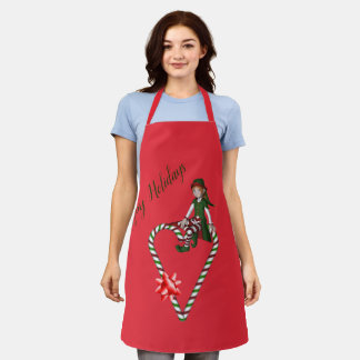 Delantal Festividad de Elf Candy Cane Heart Cute Navidades