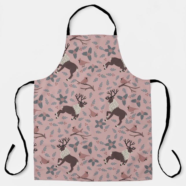 Delantal Festividad de los Navidades cardenales y renos (Anverso)