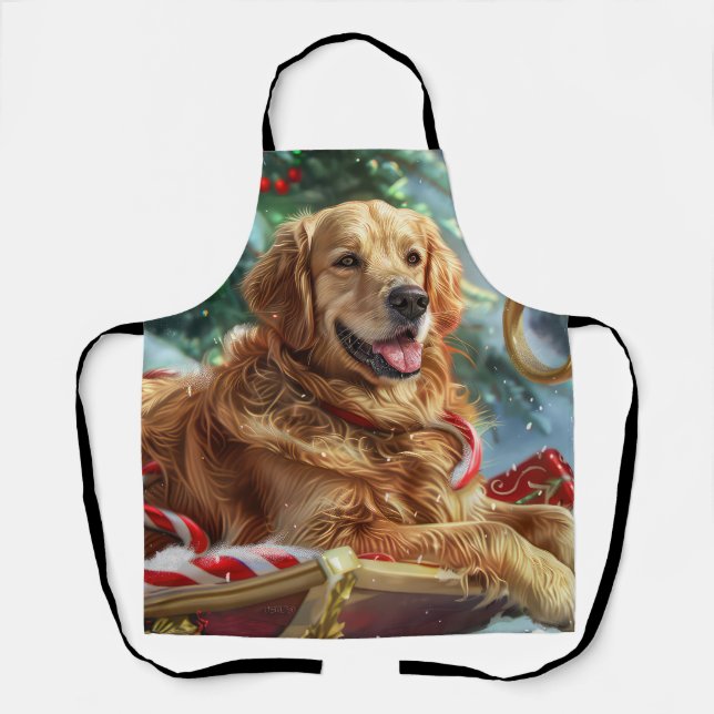 Delantal Festividad de los Navidades de perro de Golden Ret (Anverso)