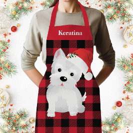 Delantal Festividad del Perro Westie Santa Hat Comprobación