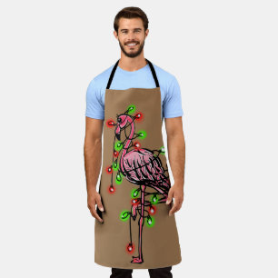 Delantal Festividad flamingo rosa, trinquete verde rojo