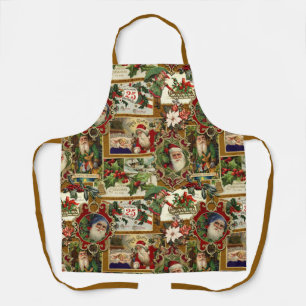 Delantal Festividad Vintage Navidad Ephemera Collage-Gold