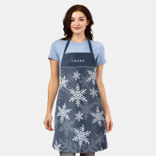 Delantal Festividades de Navidades de copos de nieve azules