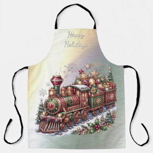 Delantal festivo de Navidad de tren navideño