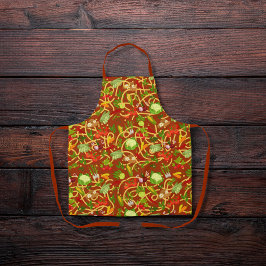 Delantal Fideos y verduras coloridas de color marrón rojo