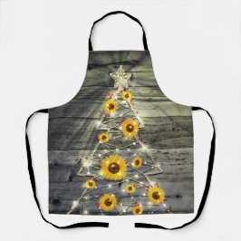 Delantal Fiesta de árbol navideño de girasol de madera gris