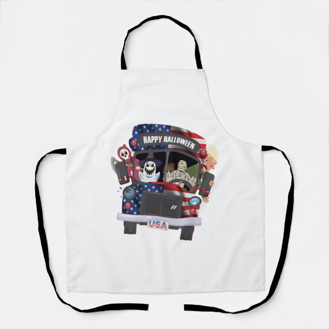Delantal fiesta de camisetas de autobús feliz de halloween (Anverso)