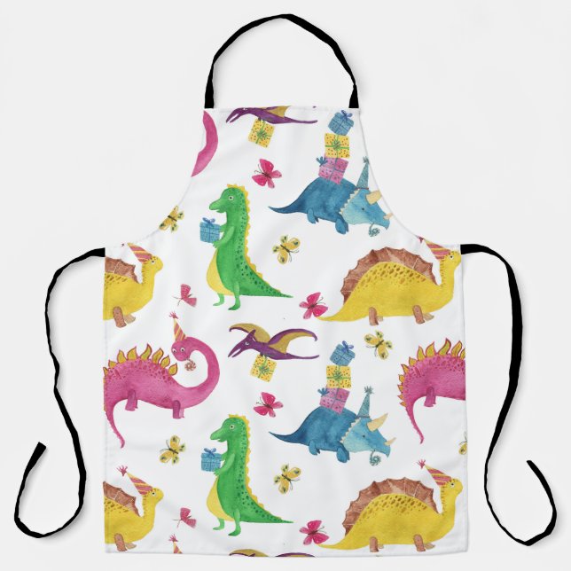 Delantal Fiesta de dinosaurios: patrón de acuarela. (Anverso)